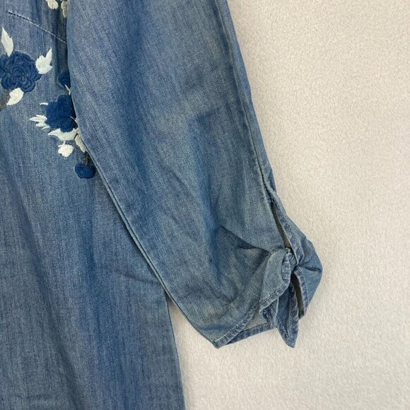 CECE Den Embroidered 3/4 Sleeve Chambray Shift Dress Size 10 Floral Boxy Denim - Picture 8 of 15
